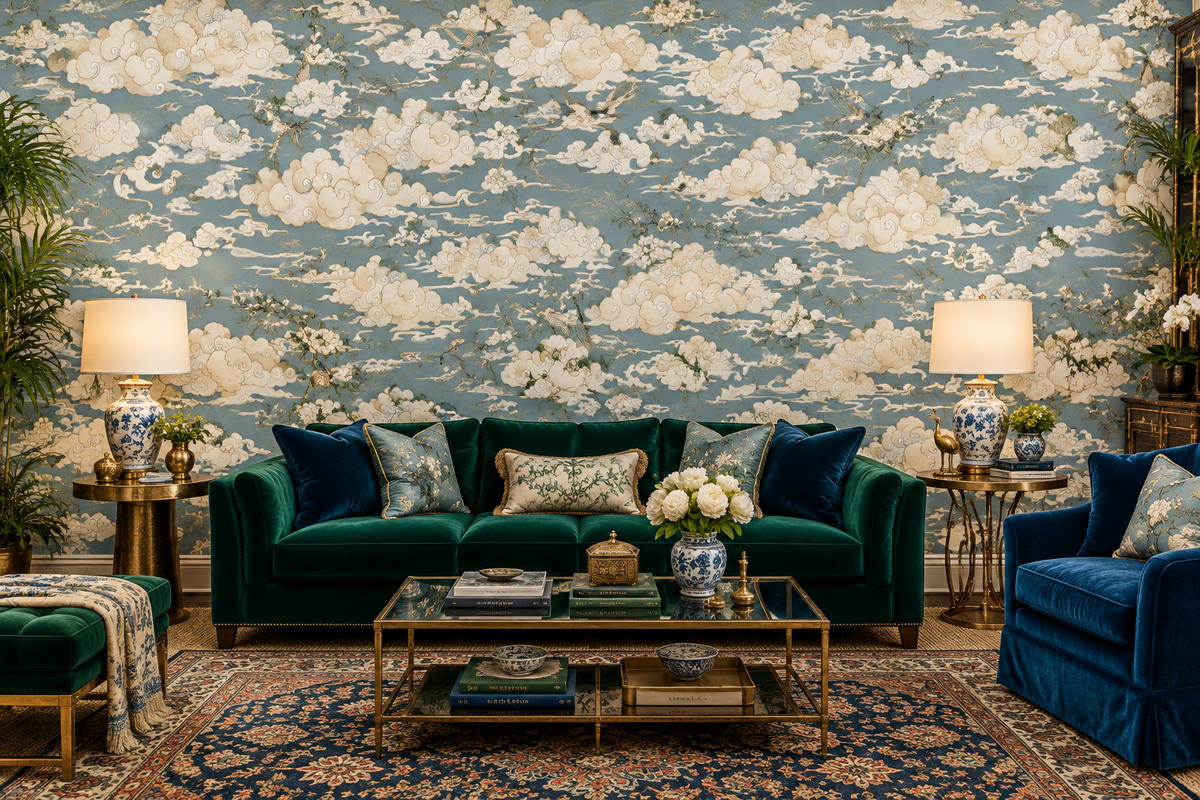 Chinoiserie Clouds in the Blue Sky Wallpaper