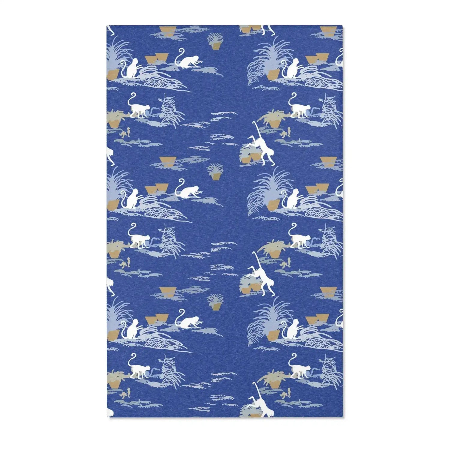 Playful Monkeys in Indigo Garden Accent Rug