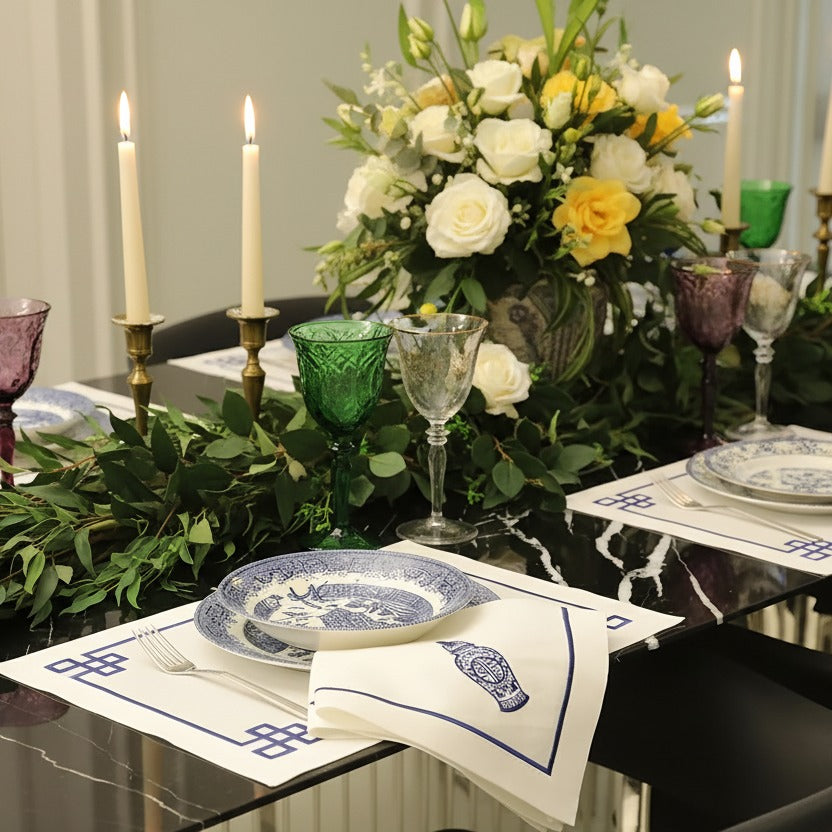 4 Pcs Linen Greek Placemat Set styled in a room setting