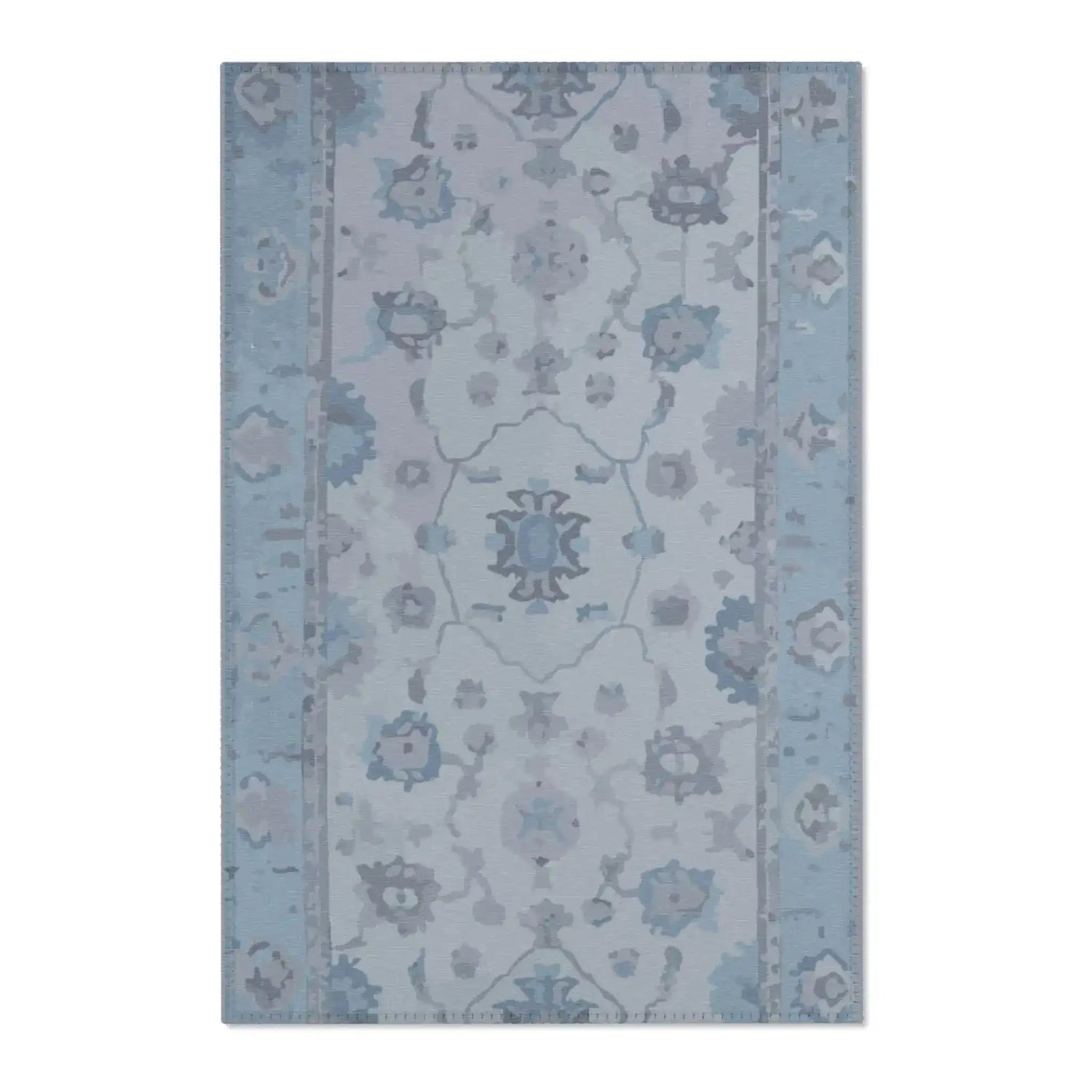 Icy Blue & Silver Floral Medallion Accent Rug