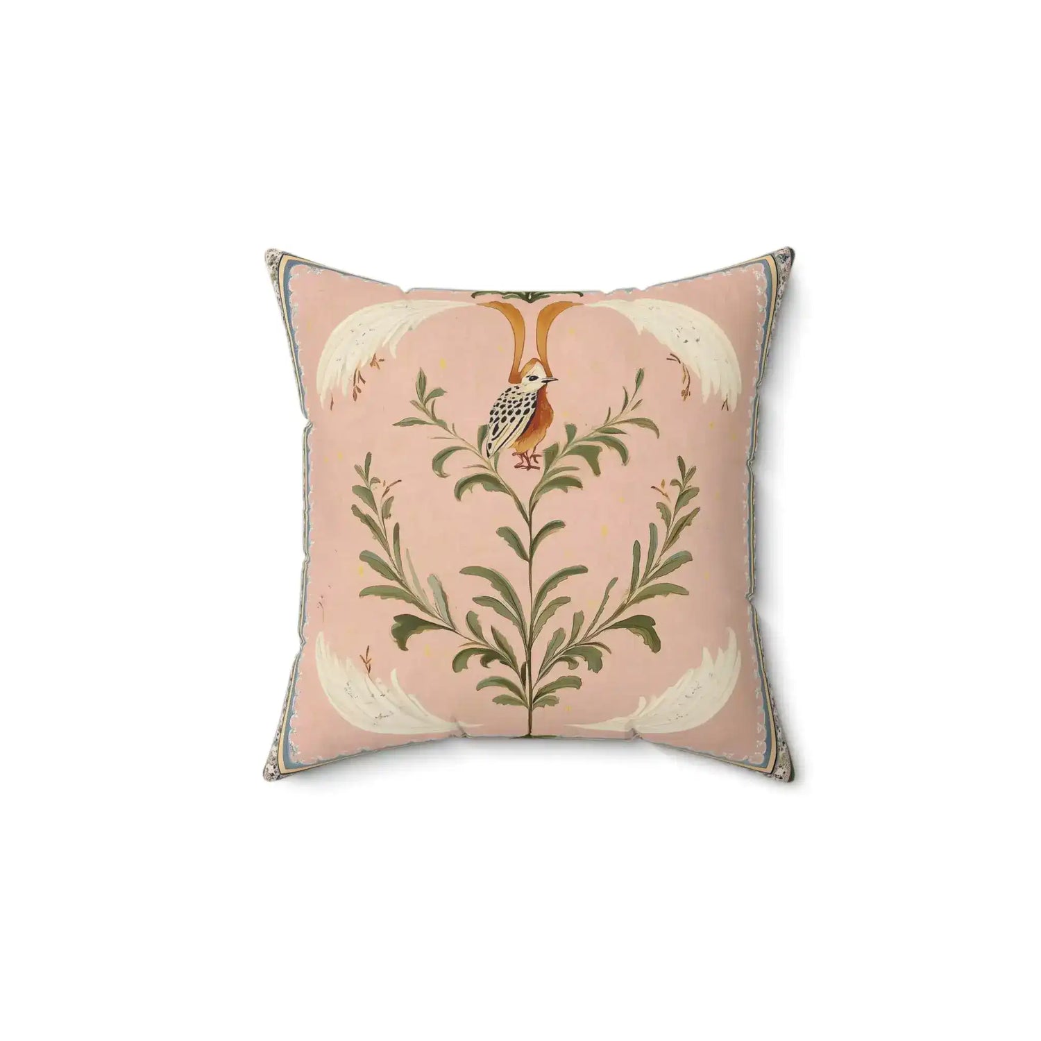Folk Garden Finch Throw Pillow