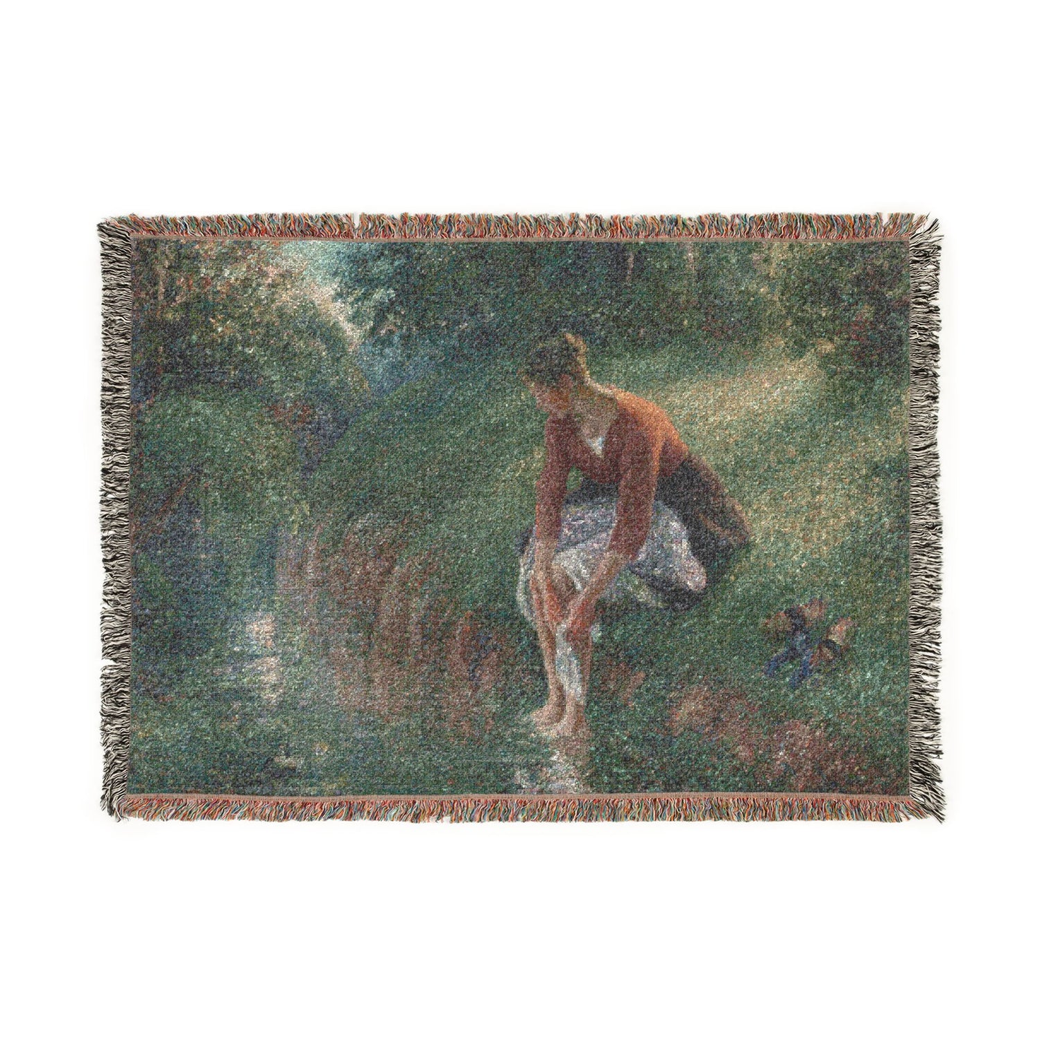 Woman Bathing Her Feet in a Brook - Camille Pissarro Tapestry Blanket