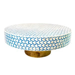 Blue Bone Inlay Brass Leg Round Coffee Table with a star-patterned mosaic top on a cylindrical brass base