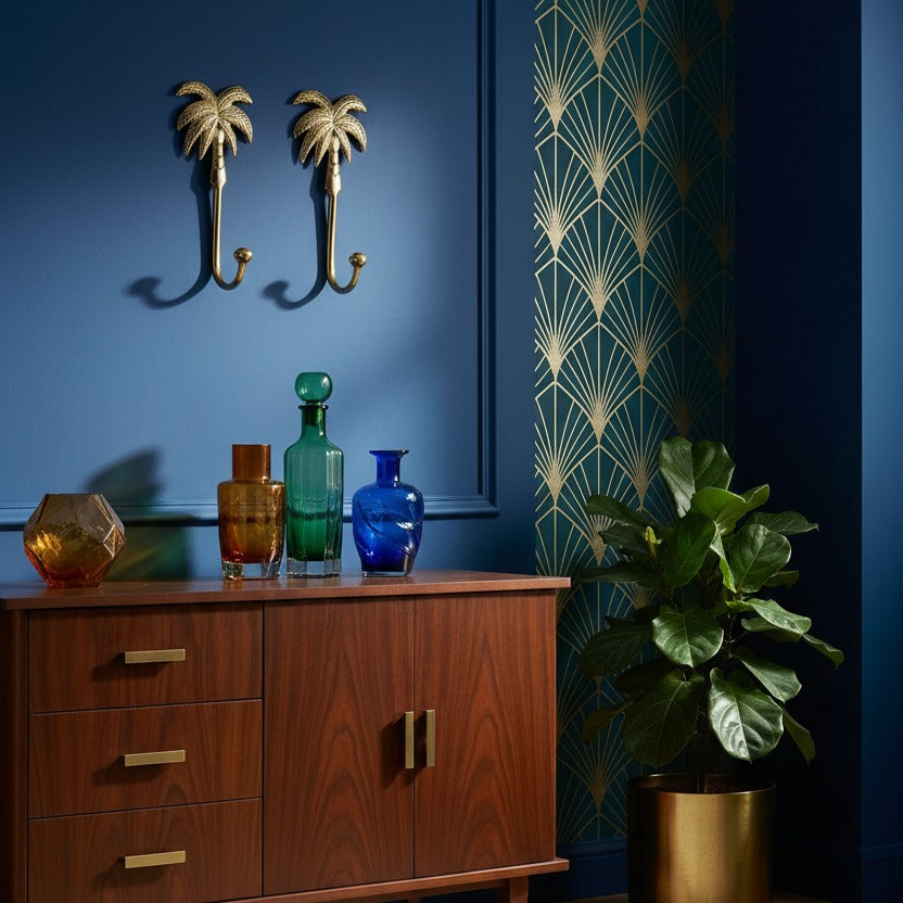 Palm Tree Bronze Wall Hooks styled in a room setting