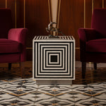 Bone Inlay Wooden Modern Striped Square End table styled in a room setting
