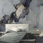 Watercolor Marble Abstract Alcohol Ink Gray Black Wall Mural 100" high x 140" wide (254cm x 356cm) Fabric Peel and Stick