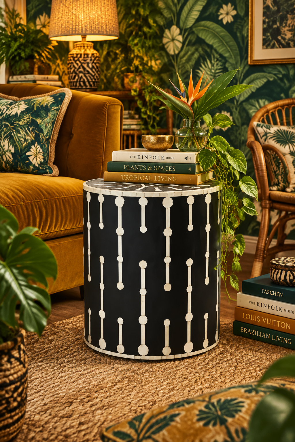 Modern Handmade Bone Inlay Crystal Drop Side Table