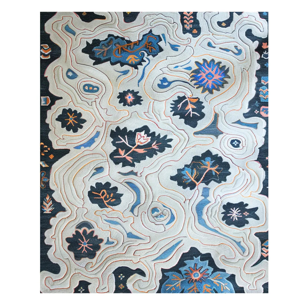 Azure Blossom Wave Hand Tufted Rug