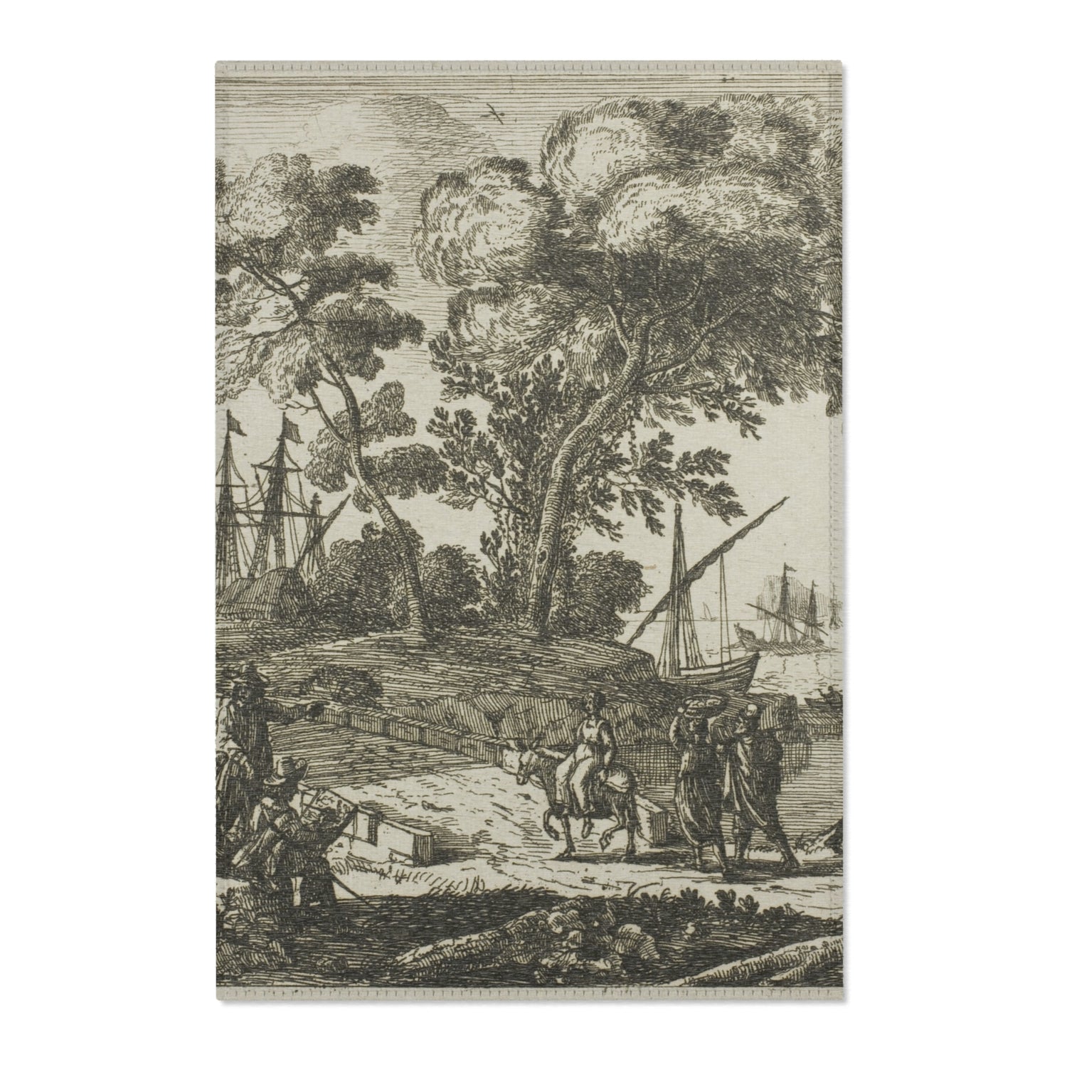 Coast Scene with an Artist Drawing - Claude Lorrain Area Rug