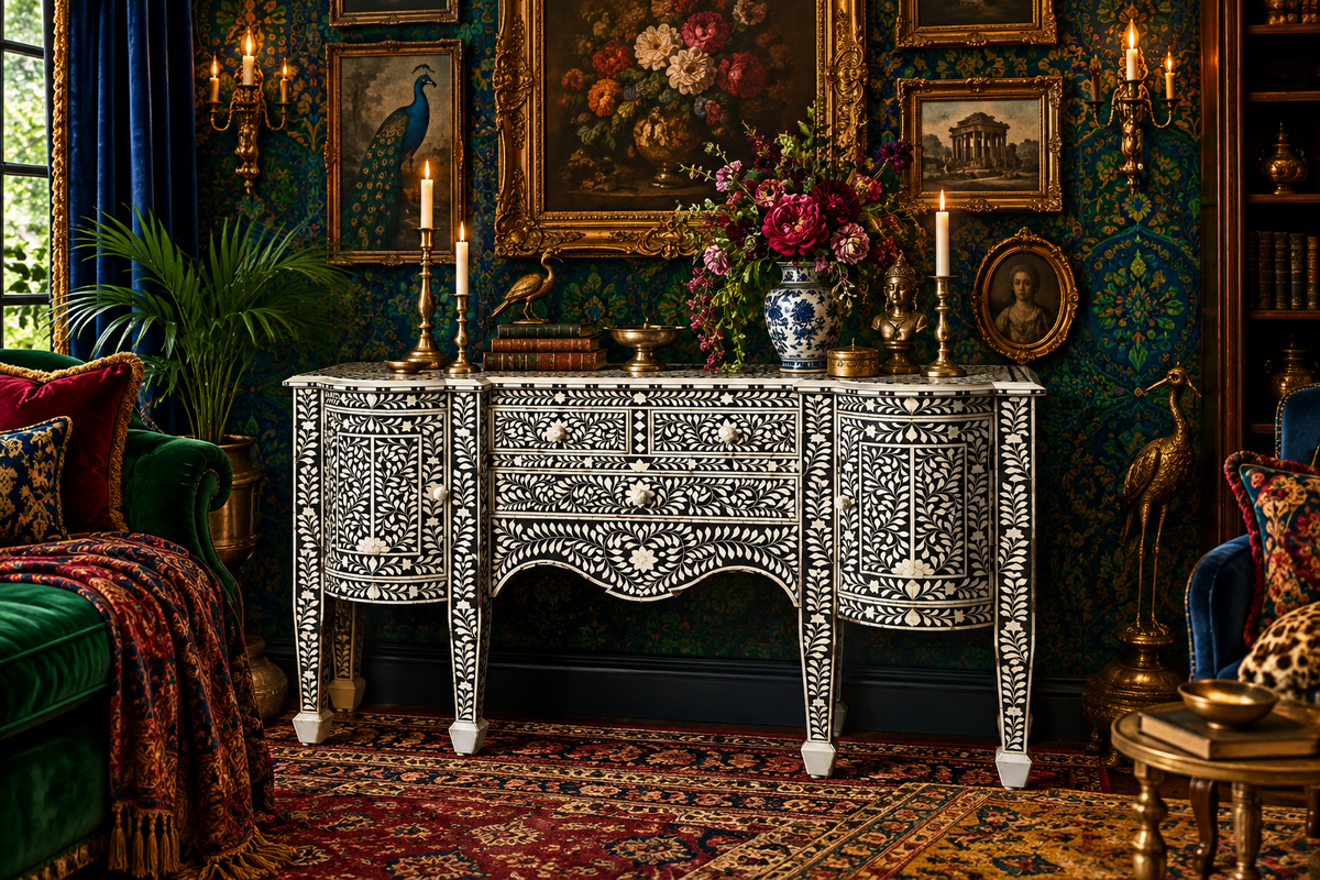 Hand Crafted Bone Inlay French Inspired Buffet Table
