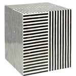 Bone inlay black and white modern side table — square cube form, bold horizontal black/white stripes
