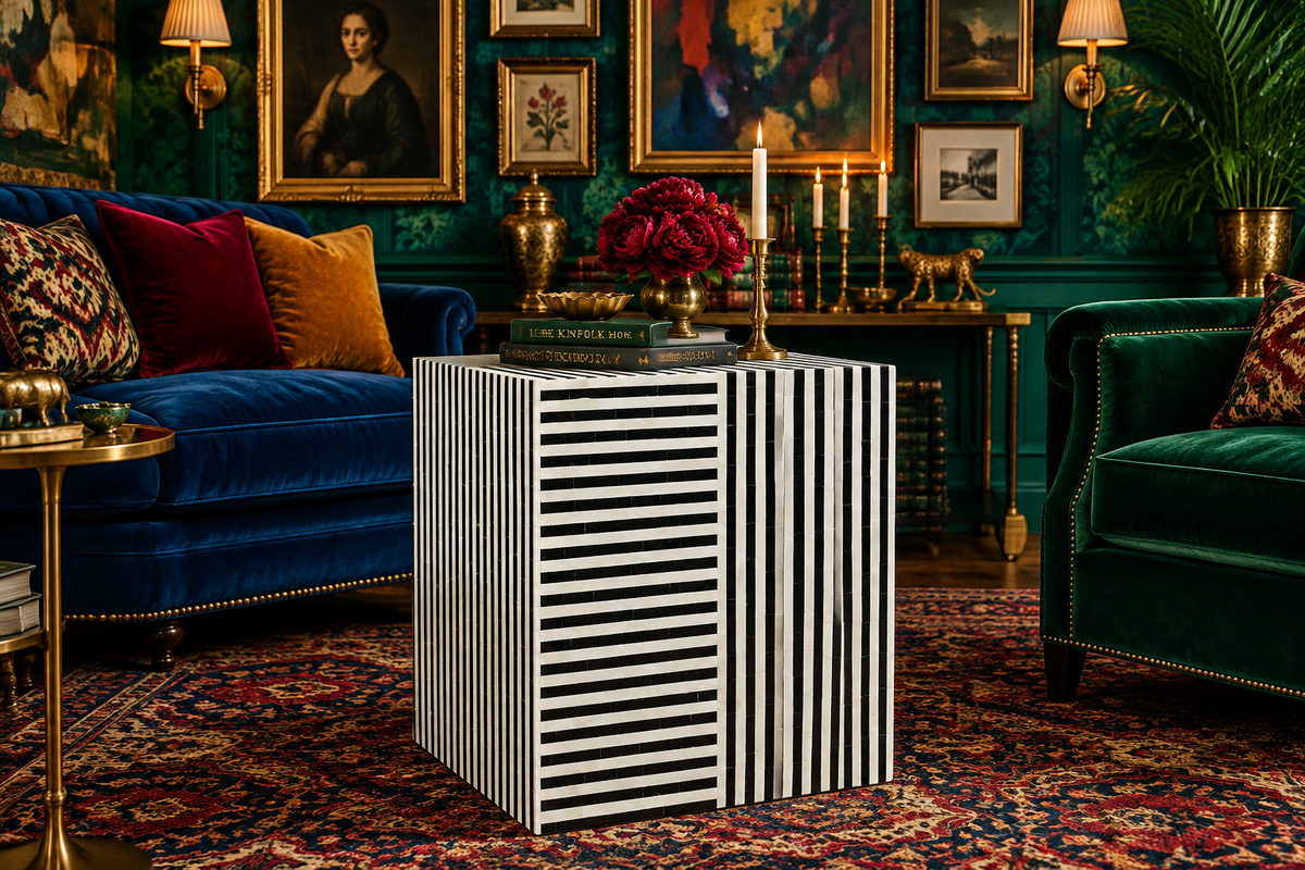 Bone Inlay Black and White Modern Side table