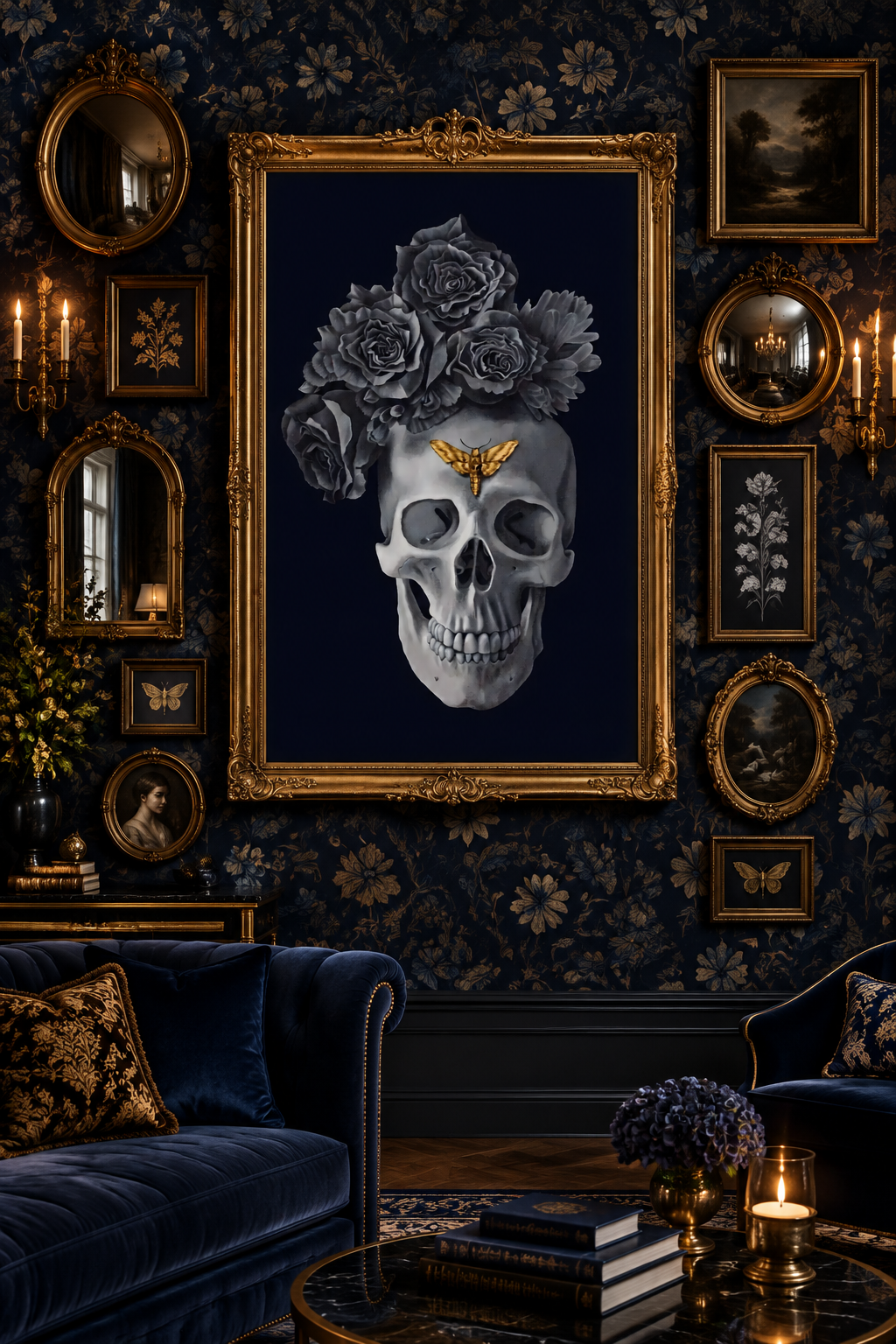 Vanitas 2 Floral Decorated Skull and Butterfly Wall Art