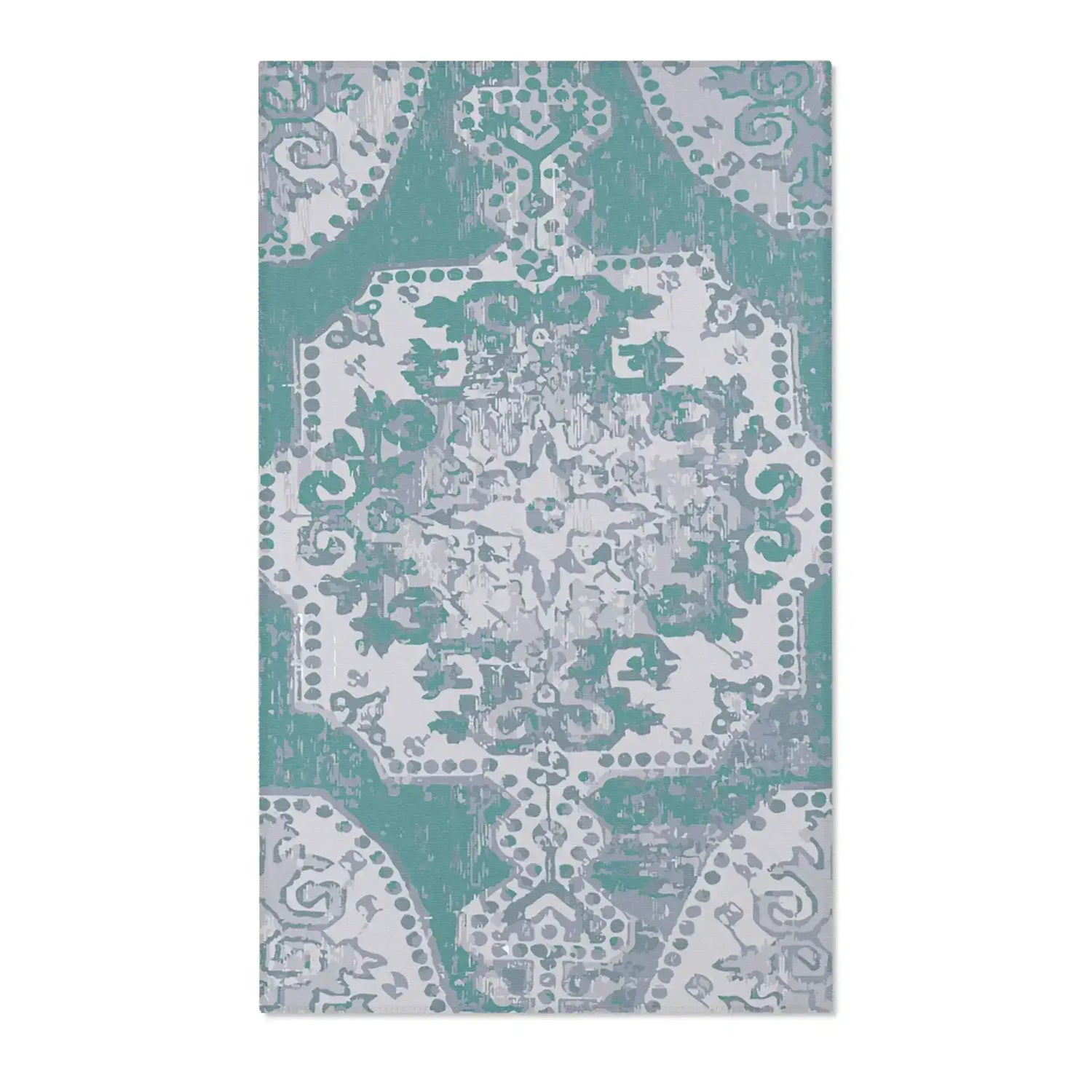 Aqua Gray Vintage Ornate Medallion Accent Rug