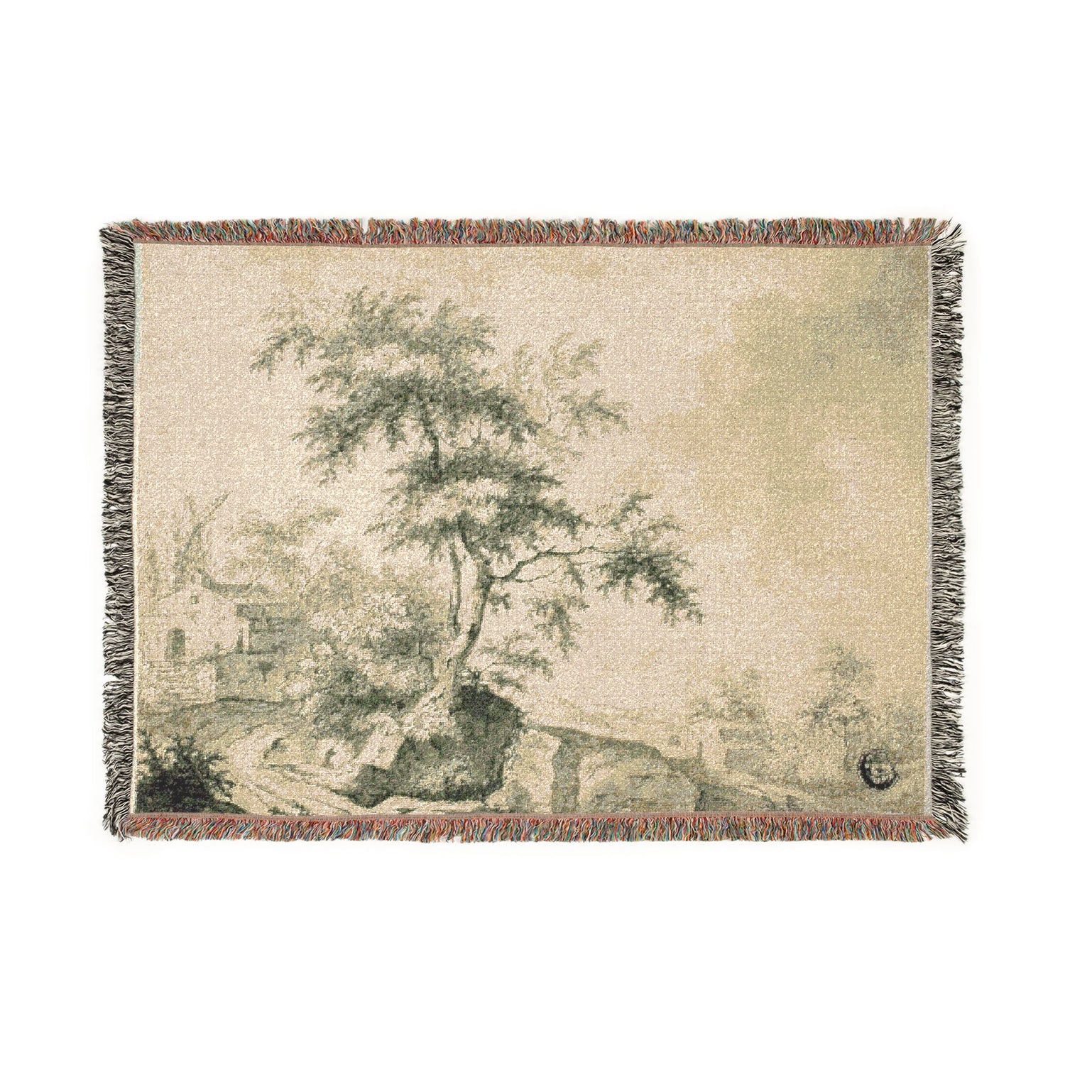Landscape with Tree on Road to Buildings - Jacob van Ruisdael Tapestry Blanket