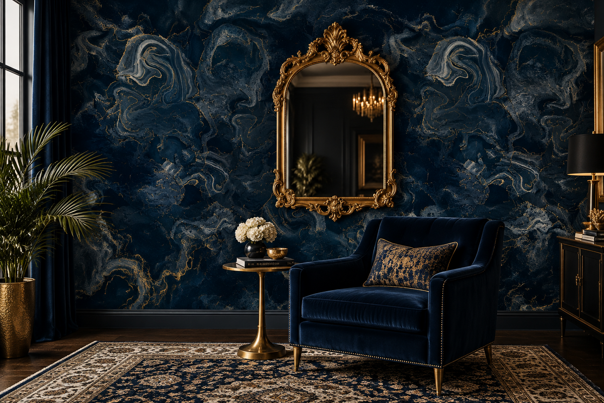 Dark Blue Abstract Art Marble Wallpaper Mural