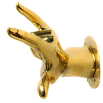 Solid brass ASL love hand sign door pull, polished gold brass hand forming I-love-you gesture, cylindrical mount, white background