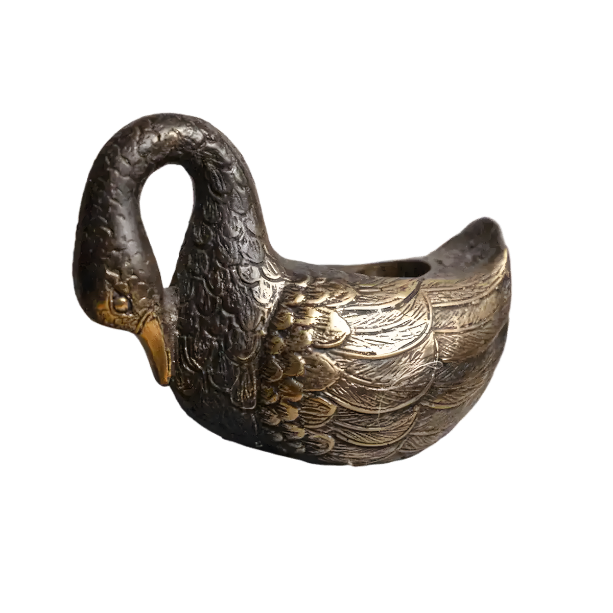 Solid Brass Duck Astray Candle Holder top view of open bowl body for ash or candle