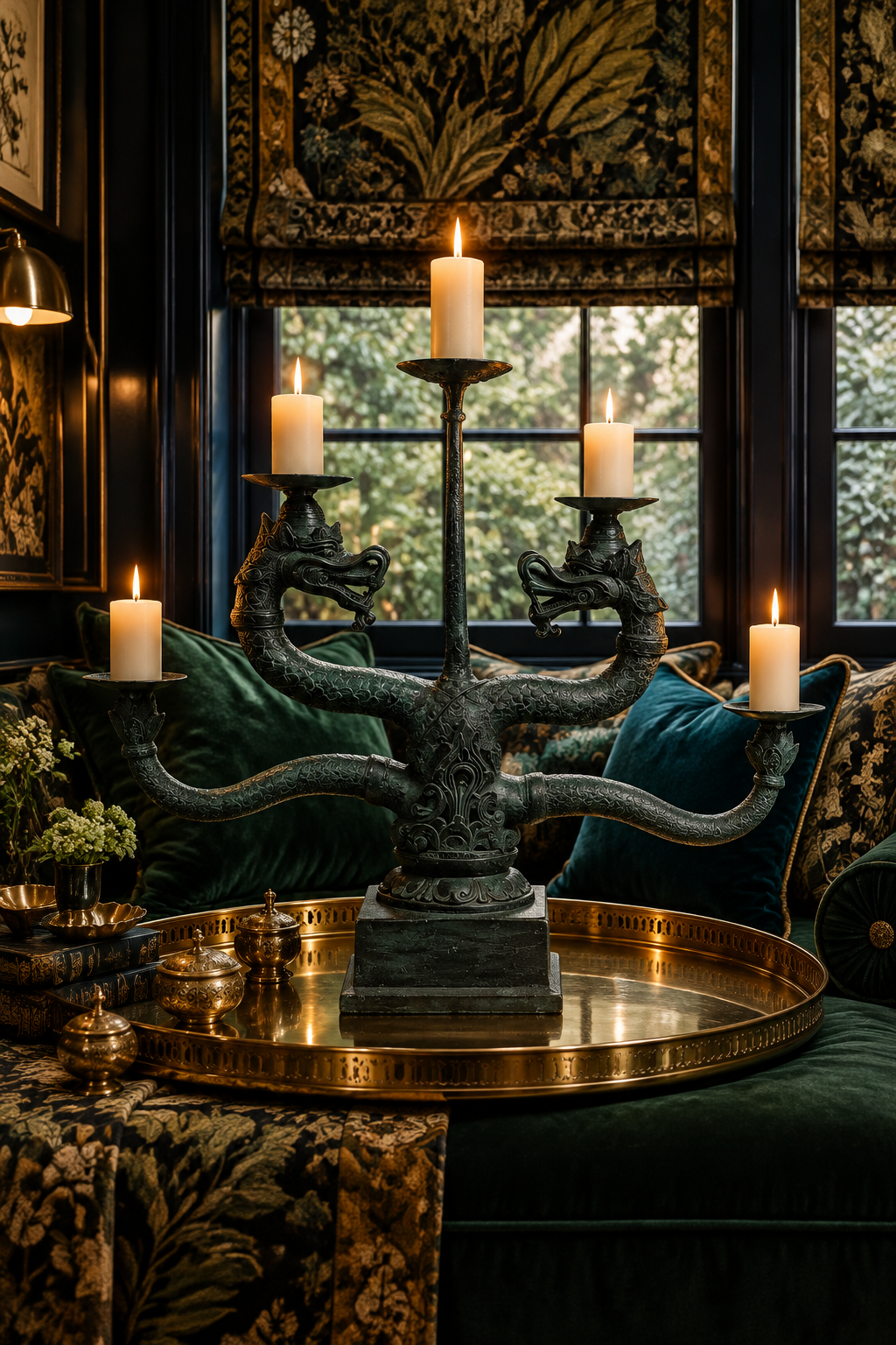 Large Solid Brass Dragon Candle Holder