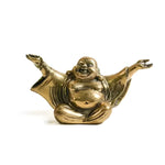 Laughing Buddha with Open Arms Statue in polished brass finish, seated with arms wide open, front view