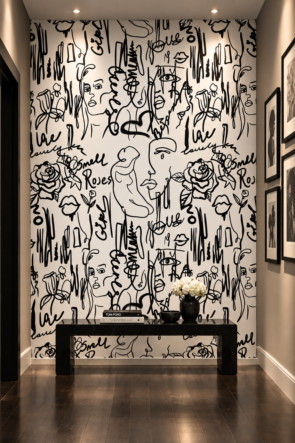 Black and White Abstract Female Line Art Self Adhesive Wallpaper