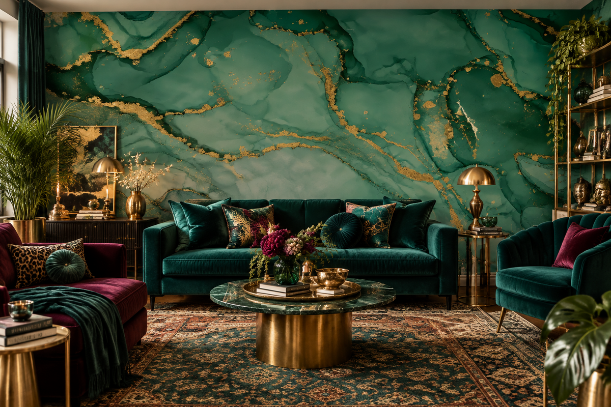Green Watercolor Abstract Marble Alcohol Ink Paint Wall Mural