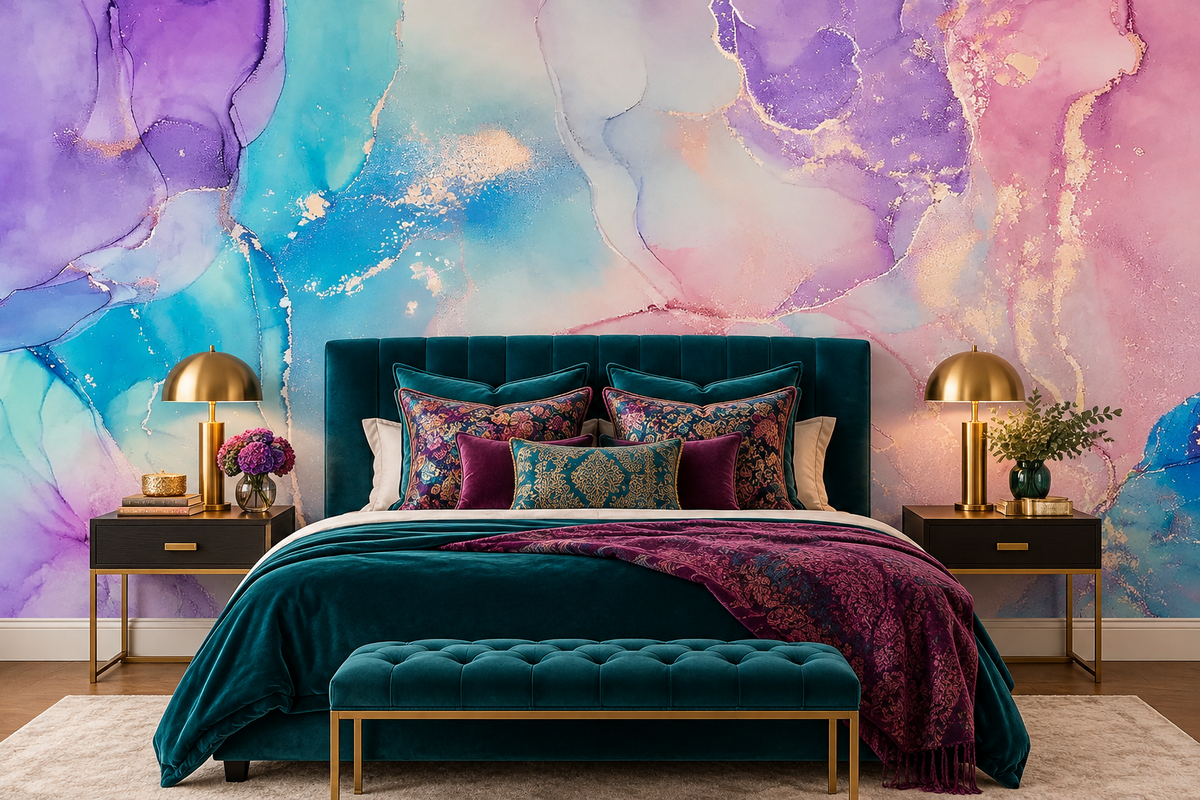 Watercolor Abstract Pink Blue Purple Paint Marble Wall Mural