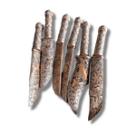 Multiple hand-engraved Khmer knives fanned out, ornate brass handles and blades with traditional Khmer motifs