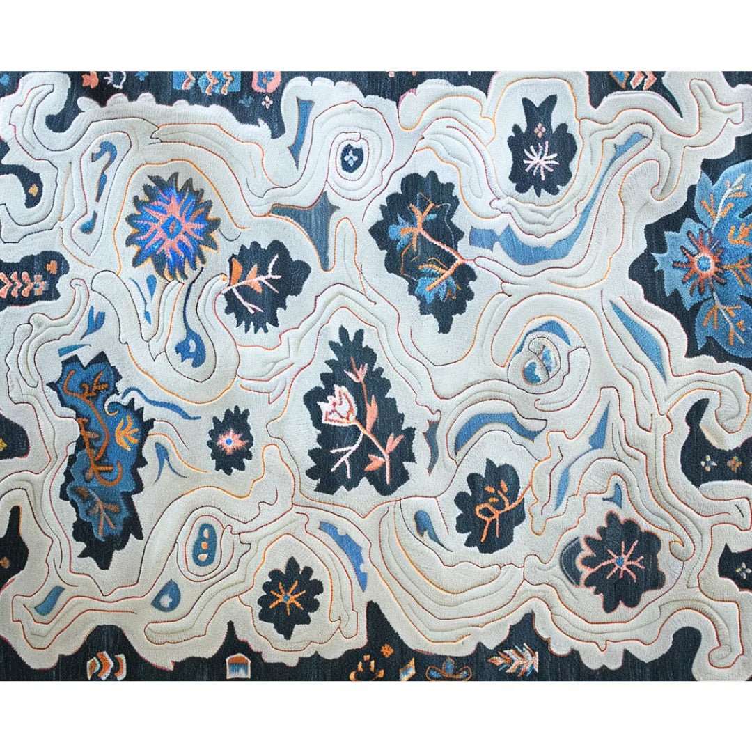 Azure Blossom Wave Hand Tufted Rug