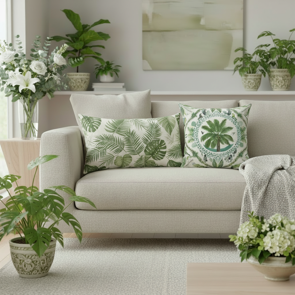 Tropical Oasis Palm Throw Pillow