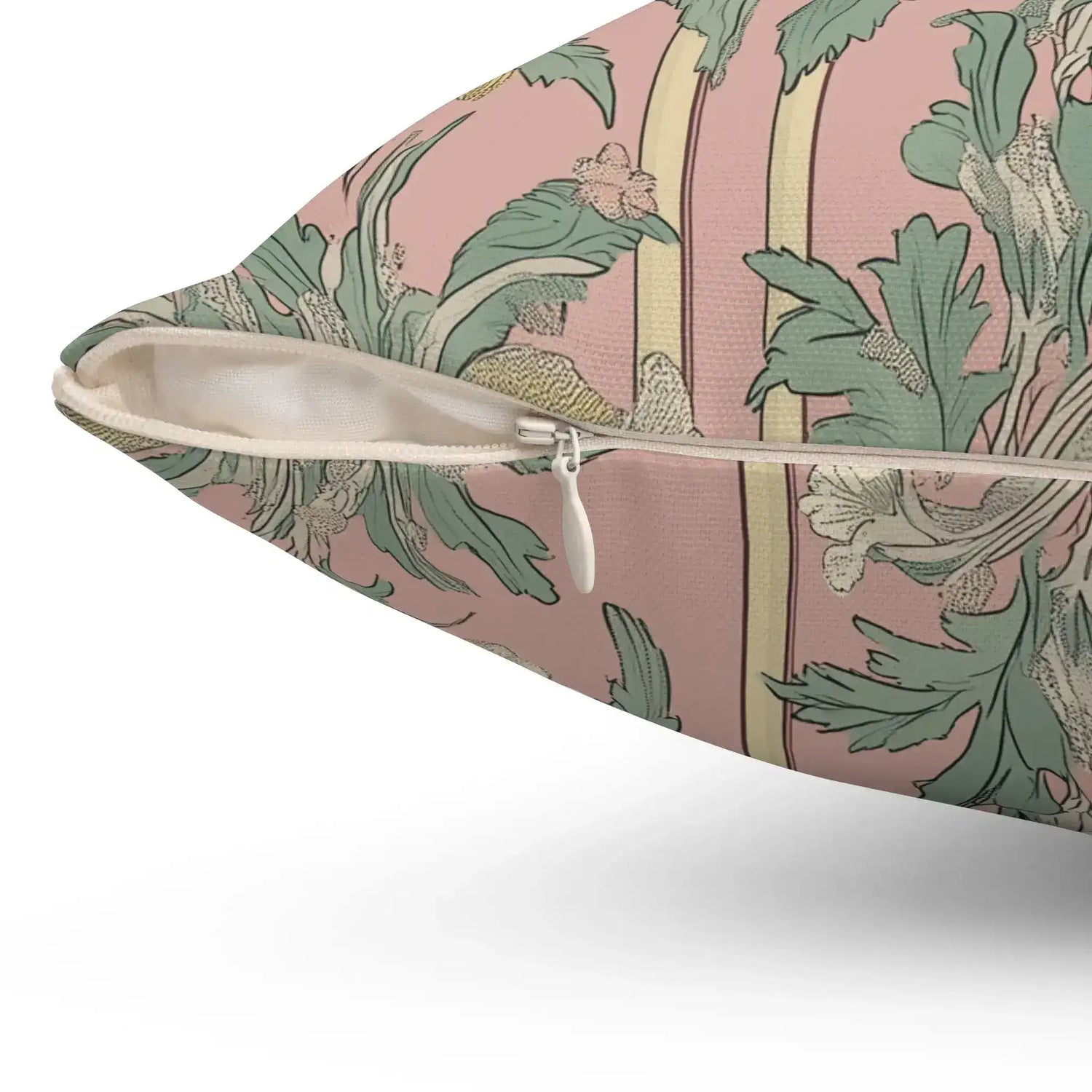 Dusty Rose Botanical Stripe Throw Pillow