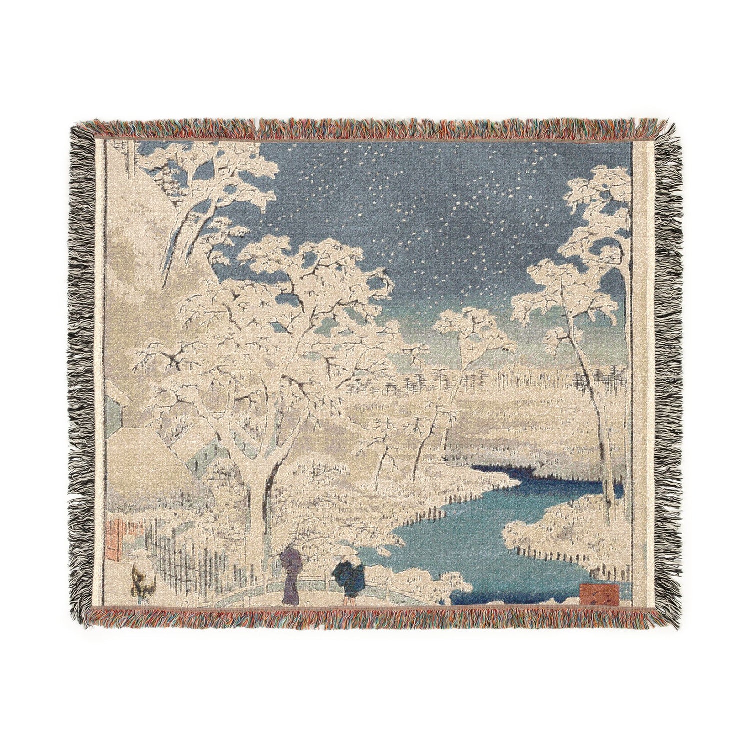 Meguro Drum Bridge Sunset Hill Snow - Utagawa Hiroshige Tapestry Blanket