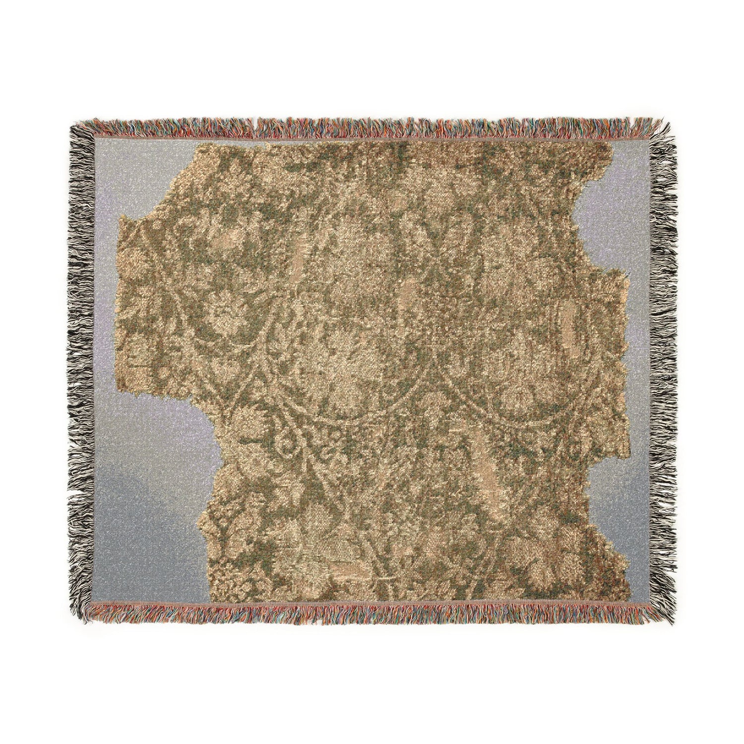 Silk fragment with scrolling vines, grape leaves, grapes, and birds Woven Throw Blanket