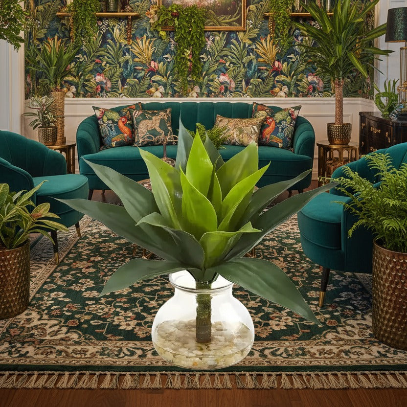 Artificial Agave Succulent in Decorative Vase styled in a room setting