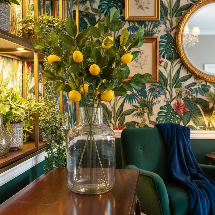 4 - Piece Artificial Lemon Branch Set styled in a room setting