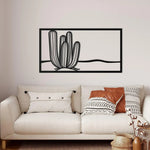 Cactus Metal Wall Decor three-panel black cutout cactus trio on white bedroom wall