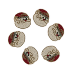 Set of 6 Santa Claus beaded coasters in circle on white, round cream and gold face with red hat brim and rosy nose