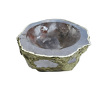 Clear quartz crystal jewelry bowl angled top-down with gold-plated exterior and crystal interior