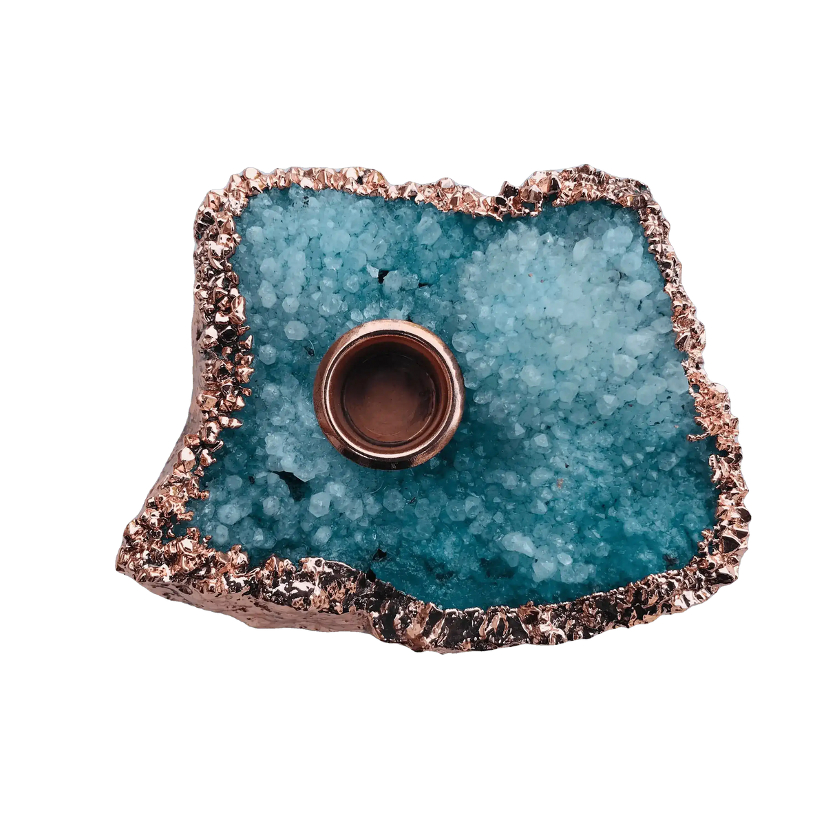 Blue Agate Gemstone Taper Candle Holder Rose Gold