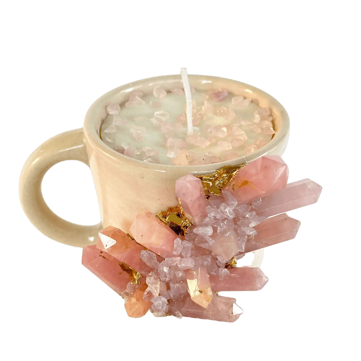 Pink Quartz Crystal Scented Soy Candles in Coffee Mug - Set of 2 Rose Rose Gold Finish