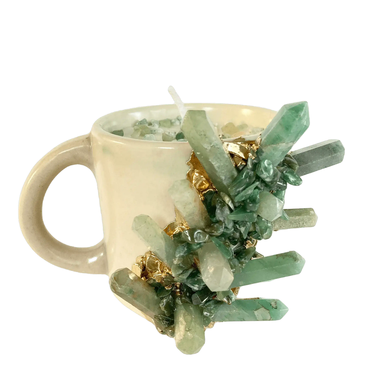 Green Quartz Crystal Scented Soy Candles in Coffee Mug - Set of 2 Rose Rose Gold Finish