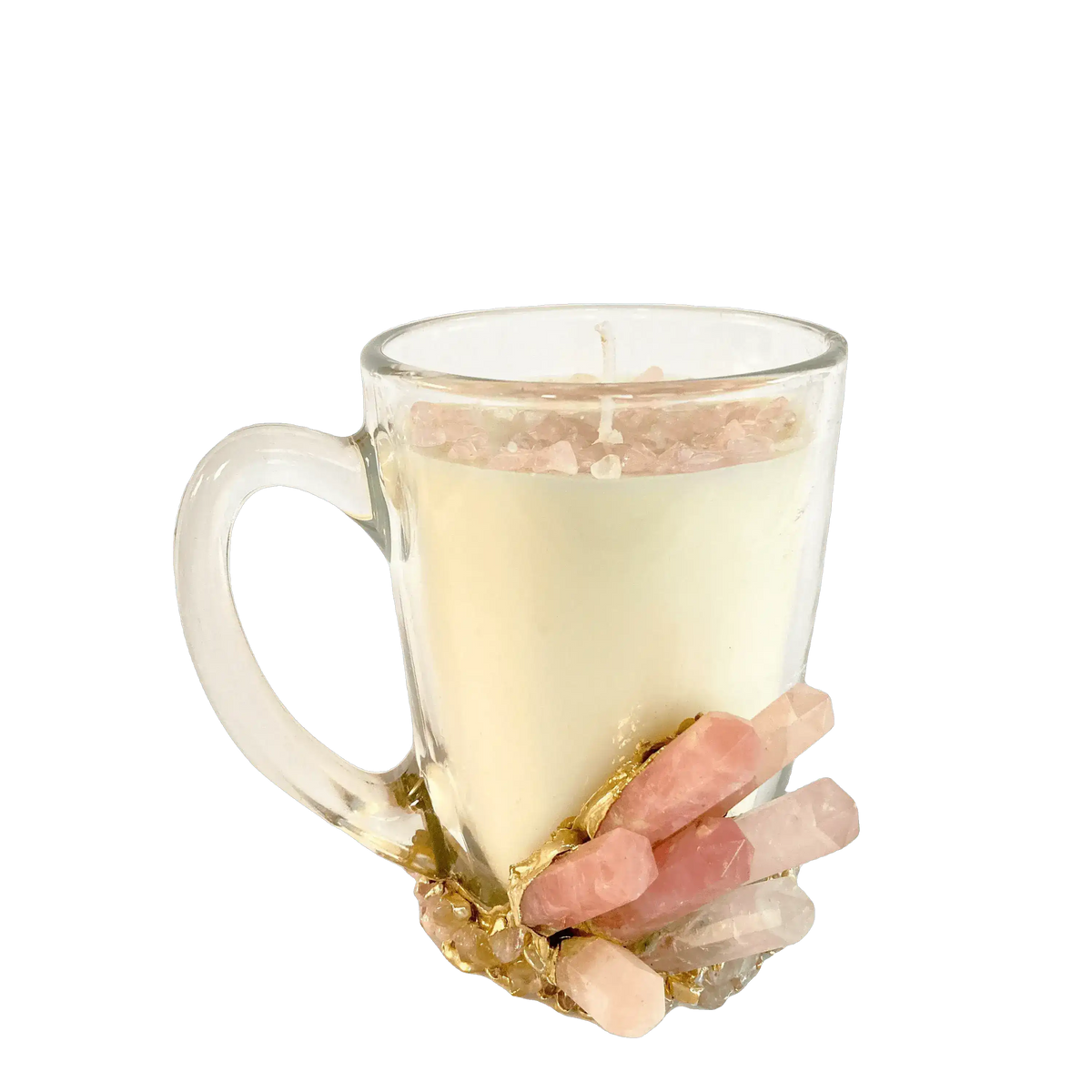 Rose Quartz Crystal Scented Soy Candles in Glass Mug - Set of 2 Rose Rose Gold Finish