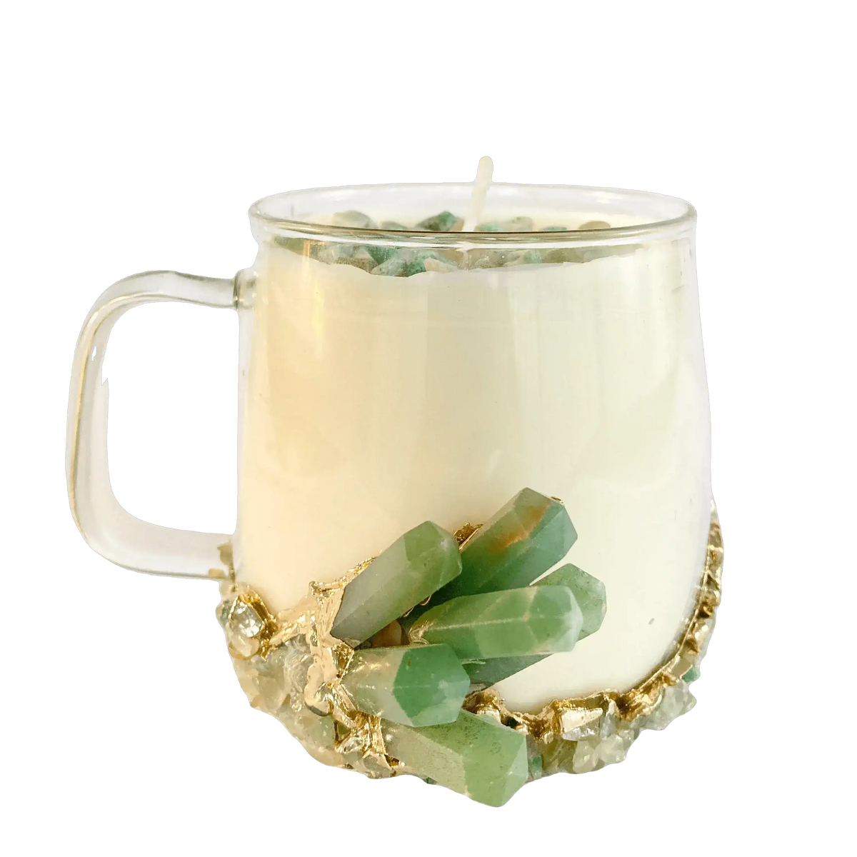 Green Agate Quartz Crystal Scented Soy Candles in Glass Mug - Set of 2 Rose Rose Gold Finish