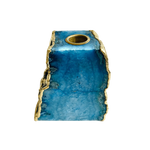 Light Blue Agate Gemstone Taper Candle Holder Rose Gold Finish