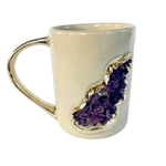 Purple Amethyst Crystal Ceramic Mug with Gold Handle - Set of 2 Rose Gold Finish