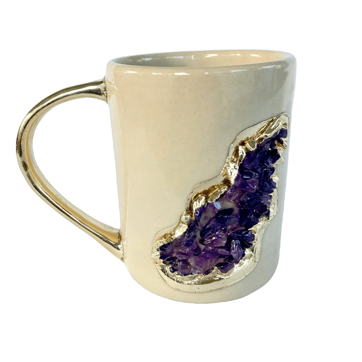 Purple Amethyst Crystal Ceramic Mug with Gold Handle - Set of 2 Rose Gold Finish