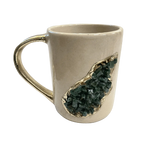 Green Agate Crystal Coffee Mug with Gold Handle - Set of 2 No