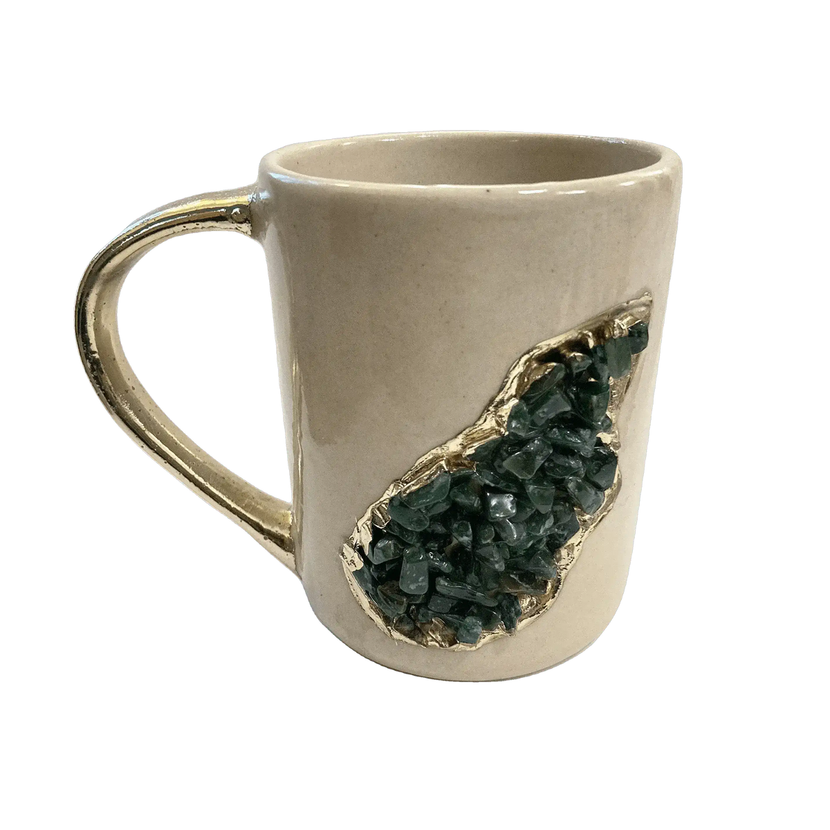 Green Agate Crystal Coffee Mug with Gold Handle - Set of 2 No