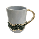 Green Quartz Marbled Gray Ceramic Coffee Mug with Gold Handle - Set of 2 No