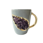 Purple Quartz Marbled Gray Ceramic Coffee Mug with Gold Handle - Set of 2 No